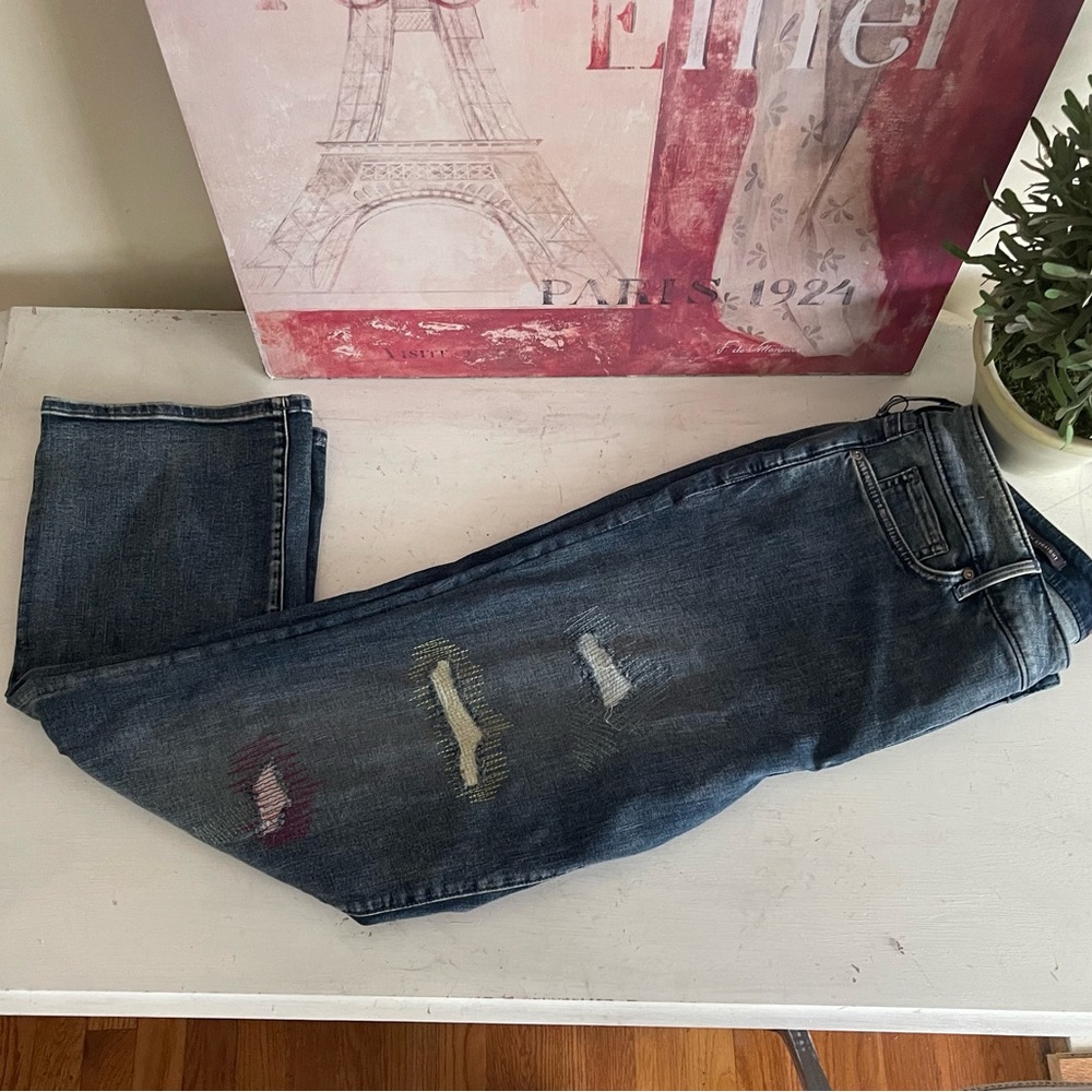 NYDJ Distressed Jeans with Colorful Front Patches - Picture 1 of 9